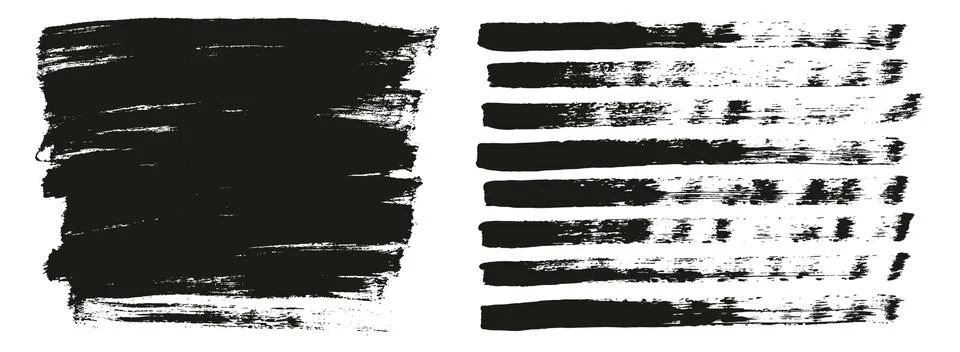 Flat Paint Brush Thin Lines &amp; Background Mix High Detail Abstract Vector Set Stock Illustration