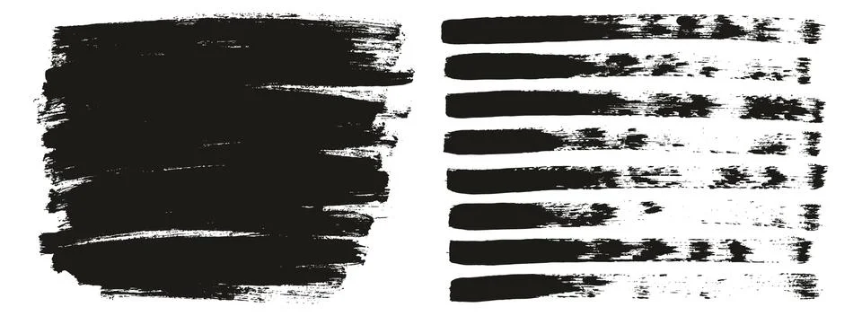 Flat Paint Brush Thin Lines &amp; Background Mix High Detail Abstract Vector Set Stock Illustration