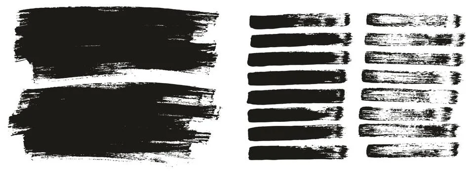 Flat Paint Brush Thin Lines &amp; Background Mix High Detail Abstract Vector Set Stock Illustration