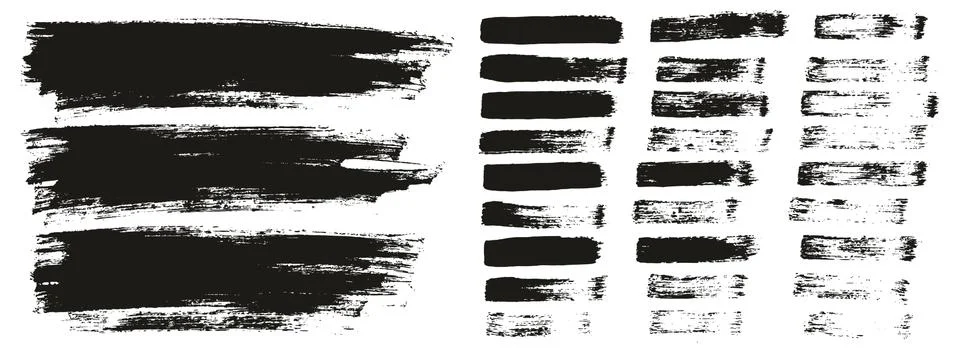 Flat Paint Brush Thin Lines &amp; Background Mix High Detail Abstract Vector Set Stock Illustration