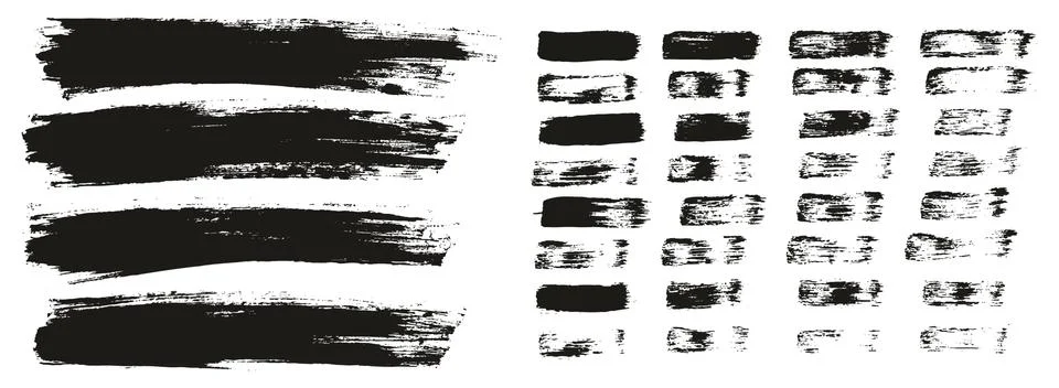 Flat Paint Brush Thin Lines &amp; Background Mix High Detail Abstract Vector Set Stock Illustration