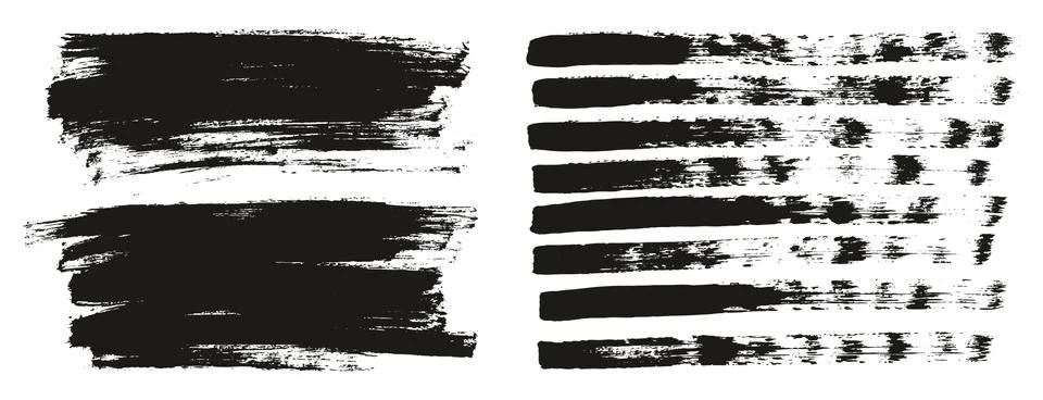 Flat Paint Brush Thin Lines &amp; Background Mix High Detail Abstract Vector Set Stock Illustration