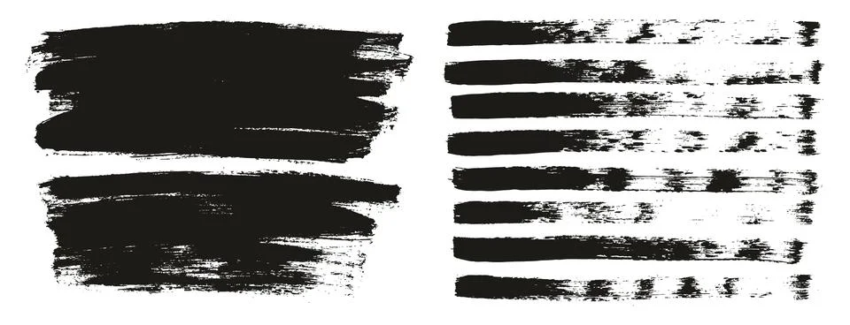 Flat Paint Brush Thin Lines &amp; Background Mix High Detail Abstract Vector Set Stock Illustration