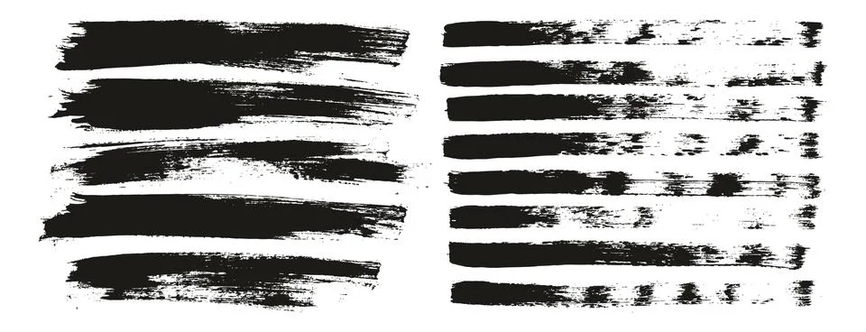Flat Paint Brush Thin Lines &amp; Background Mix High Detail Abstract Vector Set Stock Illustration