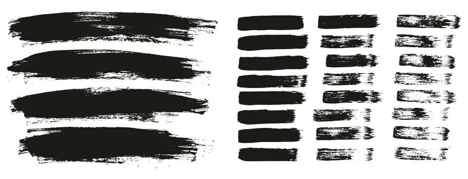 Flat Paint Brush Thin Lines &amp; Background Mix High Detail Abstract Vector Set Stock Illustration