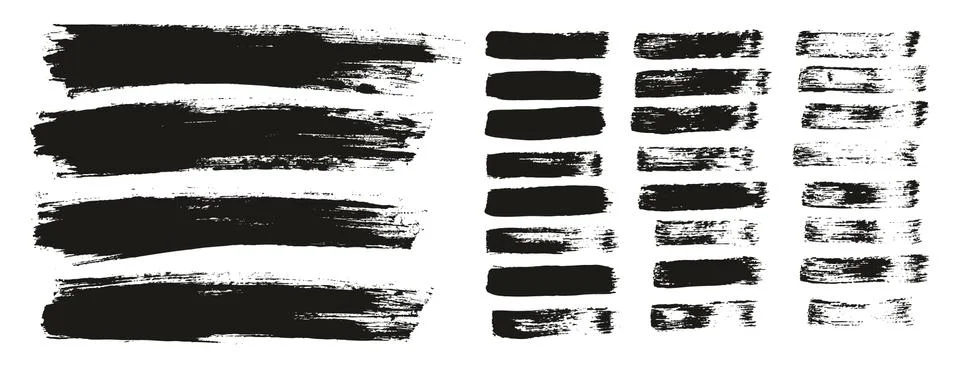 Flat Paint Brush Thin Lines &amp; Background Mix High Detail Abstract Vector Set Stock Illustration