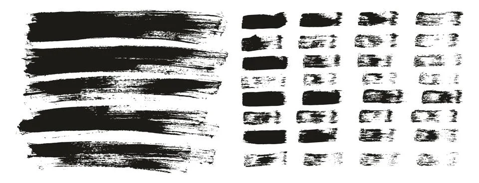 Flat Paint Brush Thin Lines &amp; Background Mix High Detail Abstract Vector Set Illustrazione stock