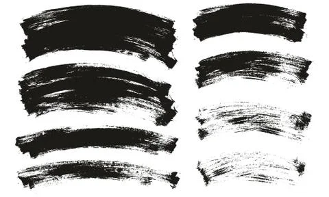 Flat Paint Brush Thin Long Curved Background High Detail Abstract Vector Mix Set Stock Illustration