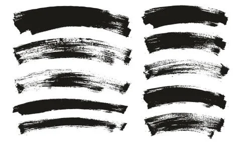 Flat Paint Brush Thin Long Curved Background High Detail Abstract Vector Mix Set Stock Illustration