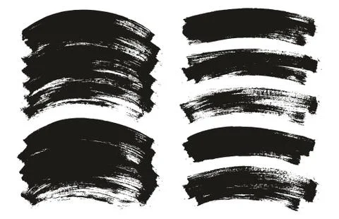 Flat Paint Brush Thin Long Curved Background High Detail Abstract Vector Mix Set Stock Illustration