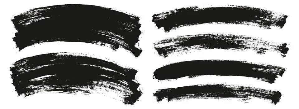 Flat Paint Brush Thin Long Curved Background High Detail Abstract Vector Mix Set Stock Illustration