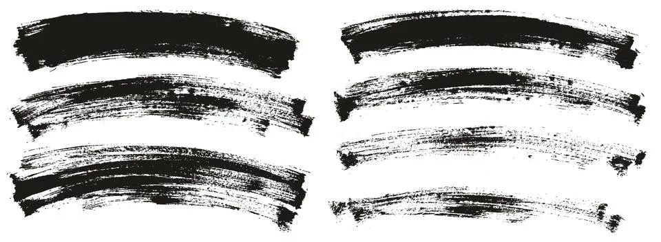 Flat Paint Brush Thin Long Curved Background High Detail Abstract Vector Mix Set Stock Illustration