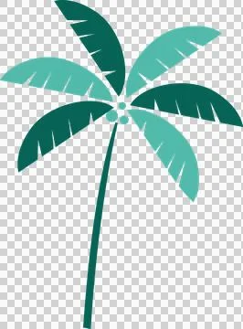 Flat palm tree graphic is standing with teal trunk, green fronds, coconuts, Stockillustratie
