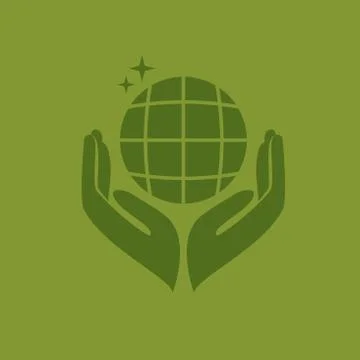 Flat paper cut style icon of two hands holding Earth. Vector illustration. Stock Illustration