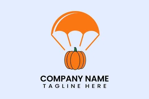 Flat parachute balloon pumpkin logo template Stock Illustration
