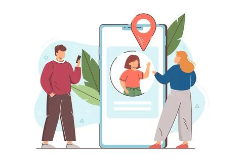 Flat parental control geolocation of child with tracking on phone Stock Illustration