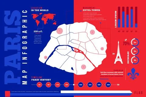 Flat paris map infographics Stock Illustration