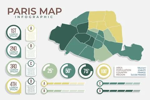Flat paris map infographics Stock Illustration