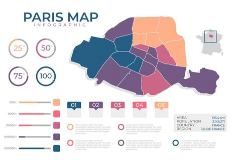 Flat paris map infographics Stock Illustration