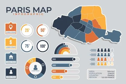 Flat paris map infographics Stock Illustration