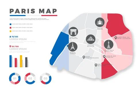 Flat paris map infographics Stock Illustration