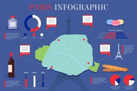 Flat paris map infographics Stock Illustration
