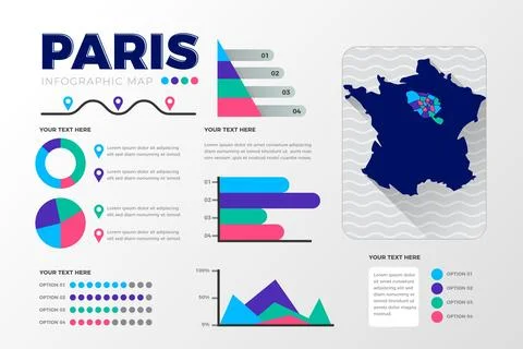 Flat paris map infographics Stock Illustration