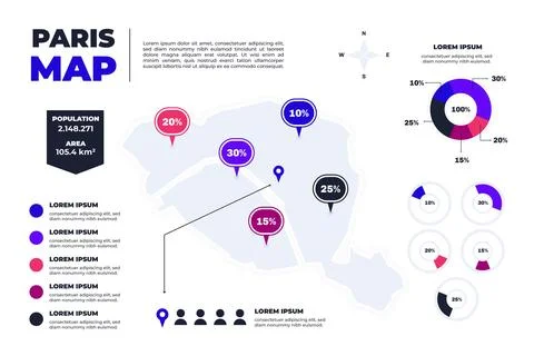Flat paris map infographics Stock Illustration