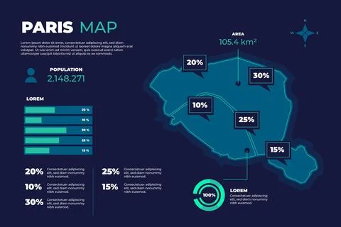 Flat paris map infographics Stock Illustration