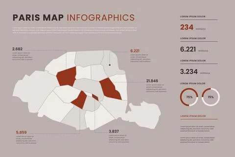 Flat paris map infographics Illustrazione stock