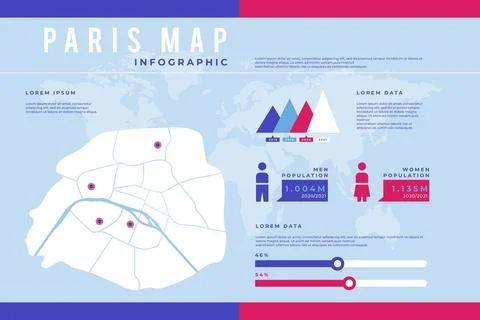 Flat paris map infographics Stock Illustration