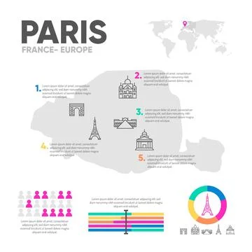 Flat paris map infographics template Stock Illustration
