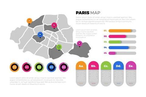 Flat paris map infographics template Illustrazione stock