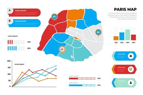 Flat paris map infographics template Illustrazione stock
