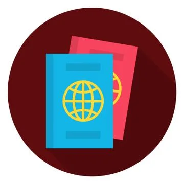 Flat Passport Documents Circle Icon Stock Illustration