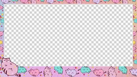 Flat pastel border is featuring cats hearts and stars on transparent backdrop, イラスト素材