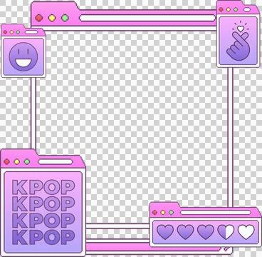 Flat pastel browser windows are forming frame with emoji or finger-heart or KPOP Stock Illustration