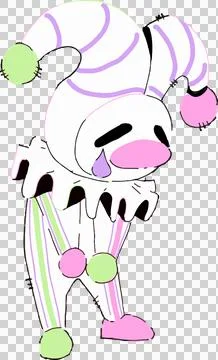 Flat pastel jester is posing with transparent bg, pom-pom hat, striped suit, Stock Illustration