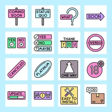 Flat Pastel System UI Icons with Functional Labels and Action Warnings 스톡 일러스트