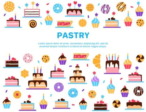 Flat pastry background with text space. Stock Illustration