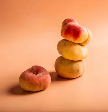 Flat peach tower on a beige background Stock Photos