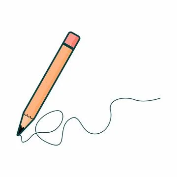 Flat pencil illustration drawing squiggly line on white background Stock Illustration