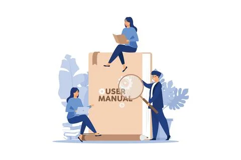 Flat people with guide instructions or handbooks flat vector illustration. .. Stock Illustration