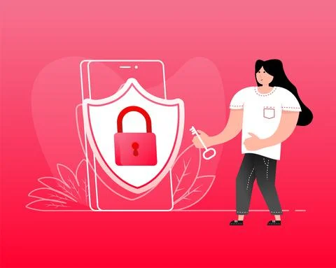 Flat people security safe icon. Cloud technology. Digital bank. 스톡 일러스트