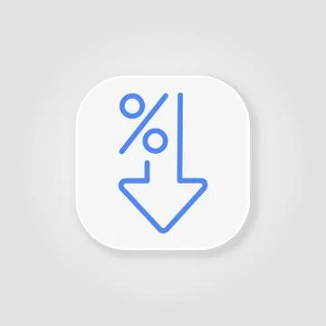 Flat percent down line icon blue. Percentage, arrow, reduction on gray Stock Illustration