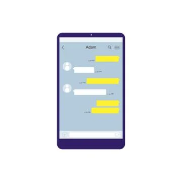 Flat phone screen with messenger chat app interface. Illustrazione stock