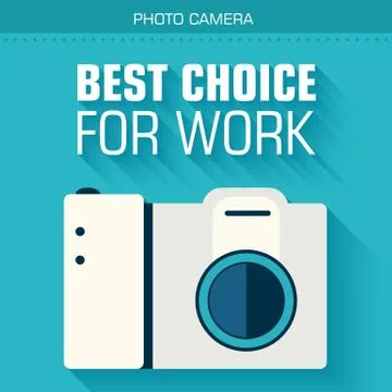 Flat photo camera with a long shadow on the background with the Stock Illustration