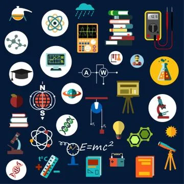 Flat physics science equipment and symbols イラスト素材