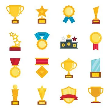 Flat pictures set of different trophy Stock Illustration