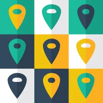 Flat pin icons set Stock Illustration